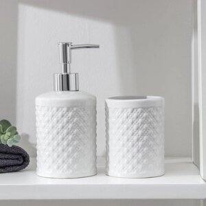 Набор аксессуаров для ванной комнаты «Бусы», 2 предмета (дозатор для мыла, стакан), цвет белый