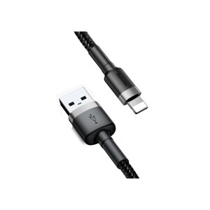 Кабель Baseus, Lightning - USB, 2.4 А, ПВХ оплётка, 1 м, чёрно-серый