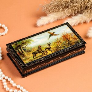 Шкатулка - купюрница «Охота», 8,517 см, лаковая миниатюра