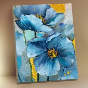 Картина по номерам с поталью «Голубые цветы» 18 цветов, 40 50 см