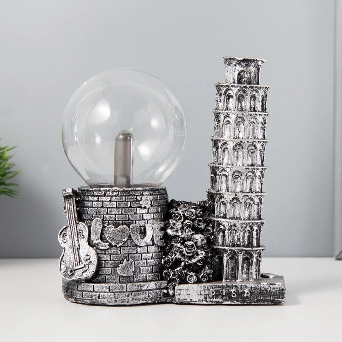 Плазменный шар "Пизанская башня" серый 14х10х16 см RISALUX от компании Интернет - магазин Flap - фото 1
