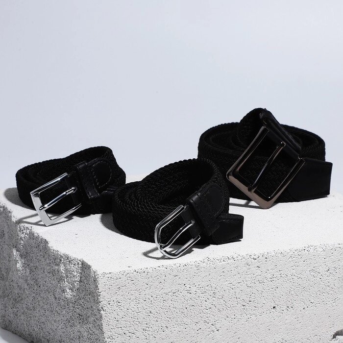 Подарочный набор, 3 ремня, плетёнка, пряжка металл, цвет чёрный от компании Интернет - магазин Flap - фото 1