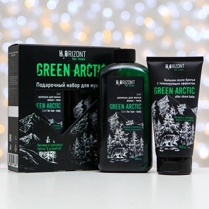 Подарочный набор H2ORIZONT Green arctic: 2 в 1 шампунь, 500 мл + бальзам после бритья, 150 мл от компании Интернет - магазин Flap - фото 1