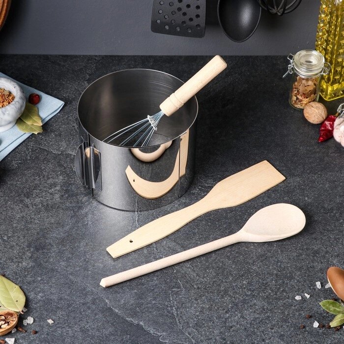 Подарочный набор кухонных принадлежностей, 4 предмета: раздвижная форма, лопатка, ложка, венчик от компании Интернет - магазин Flap - фото 1