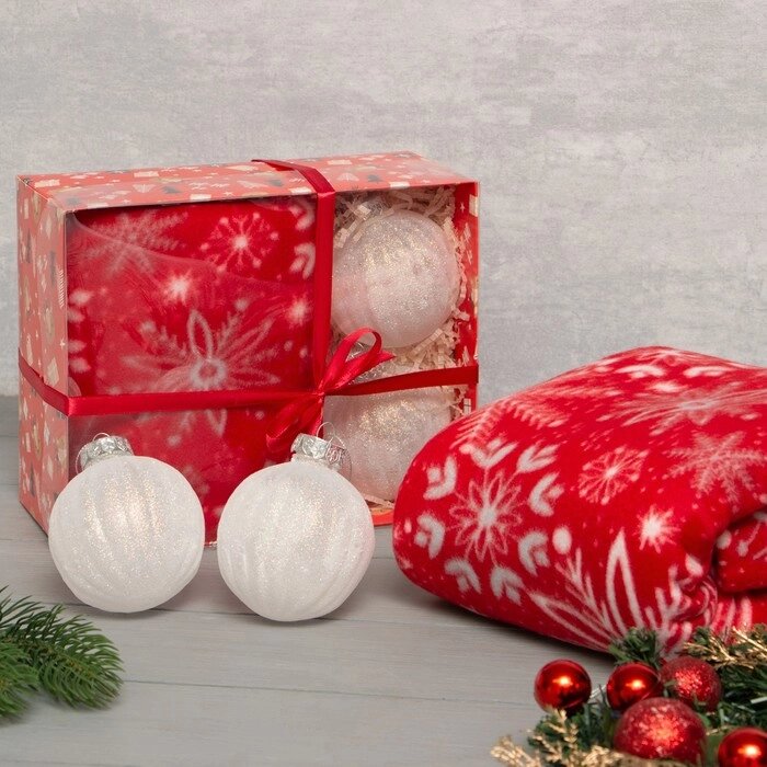 Подарочный набор LoveLife: плед 150*130см Snowflake с новогодними игрушками от компании Интернет - магазин Flap - фото 1