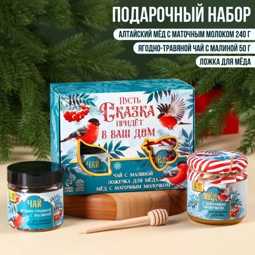 Подарочный набор мёд «С новым годом: Пусть сказка придёт»алтайский мёд с маточным молоком 240 г., ягодно-травяной чай
