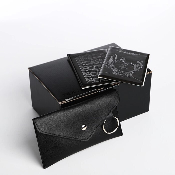 Подарочный набор, поясная сумка, две обложки для паспорта, цвет чёрный от компании Интернет - магазин Flap - фото 1