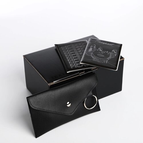 Подарочный набор, поясная сумка, две обложки для паспорта, цвет чёрный