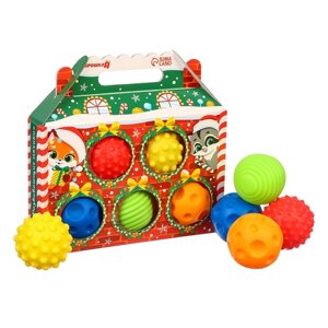 Подарочный набор развивающих тактильных мячиков «Праздничный домик», 5 шт., новогодняя упаковка, Крошка Я