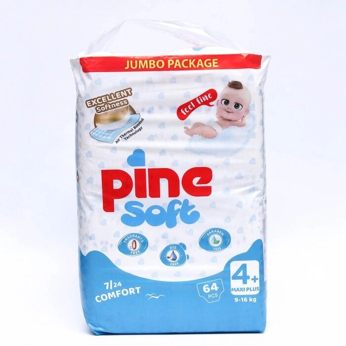 Подгузники детские Pine Soft 4+ Maxi Plus (9-16 kg), 64 шт от компании Интернет - магазин Flap - фото 1