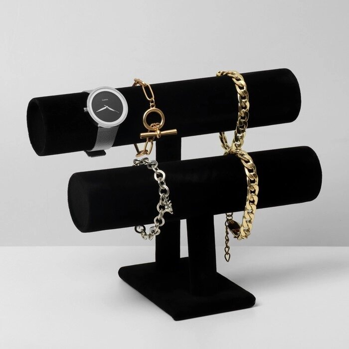 Подставка для часов, браслетов, двухуровневая, флок, 25,51319 см, d=5 см, цвет чёрный от компании Интернет - магазин Flap - фото 1