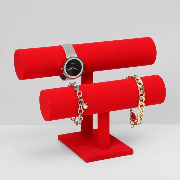 Подставка для часов, браслетов, двухуровневая, флок, 251919 см, d=5 см, цвет красный от компании Интернет - магазин Flap - фото 1