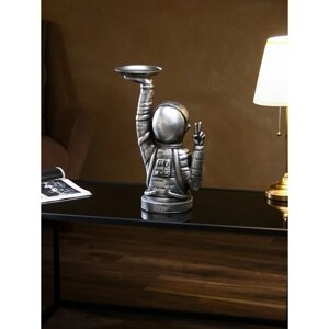 Подставка для мелочей «Космонавт», полистоун, 47 см, цвет серебро