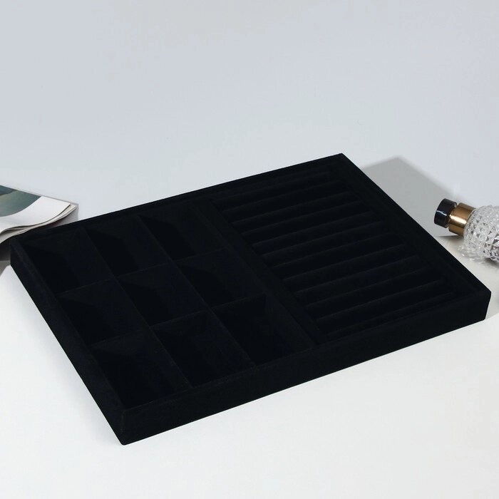 Подставка для украшений 9 ячеек и 11 полос для колец, флок, 35243 см, цвет чёрный от компании Интернет - магазин Flap - фото 1