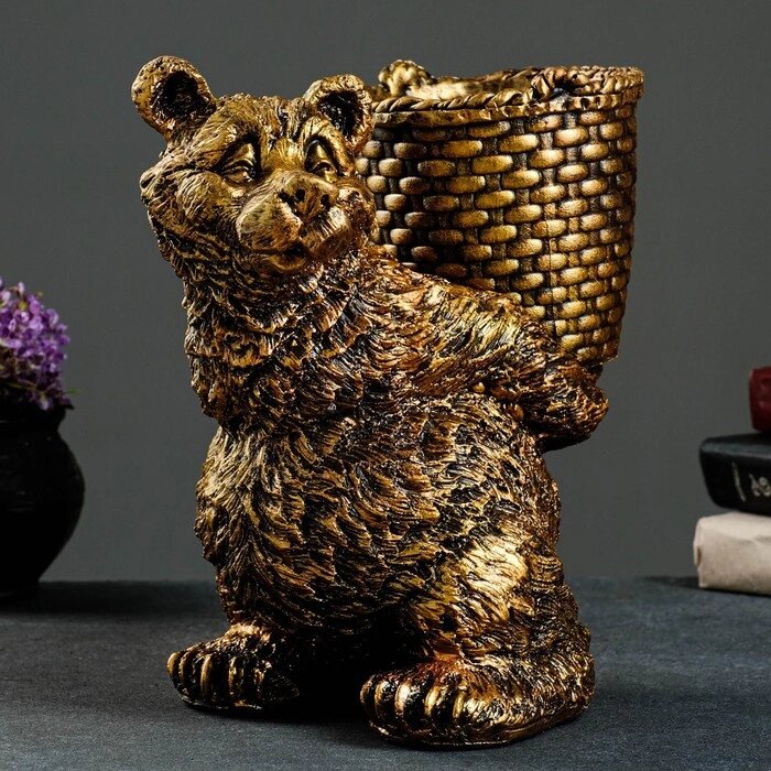 Подставка для зонтов "Медведь с корзиной" 30х23х30см, бронза от компании Интернет - магазин Flap - фото 1