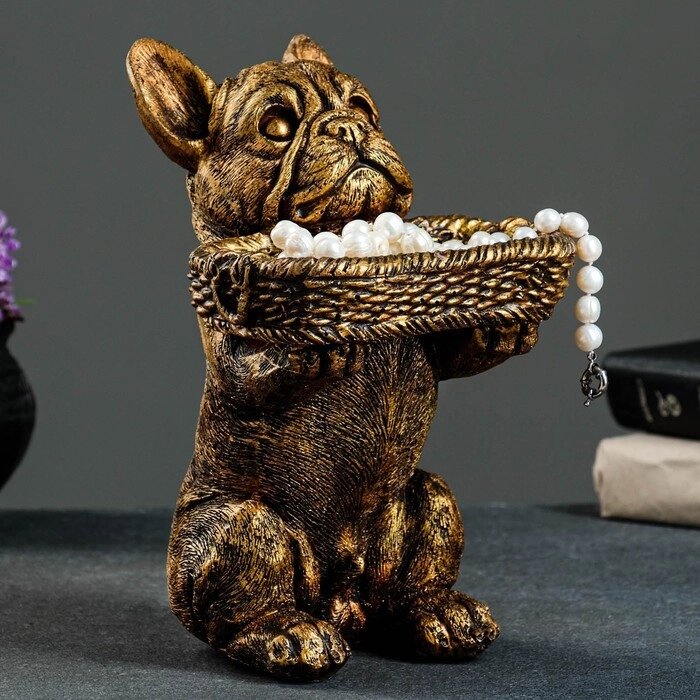 Подставка конфетница "Собака с корзинкой" бронза, 24х15х17см от компании Интернет - магазин Flap - фото 1
