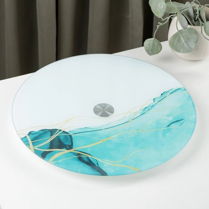Подставка стеклянная для торта вращающаяся Magistro «Мраморный бриз», d=32 см, цвет голубой от компании Интернет - магазин Flap - фото 1