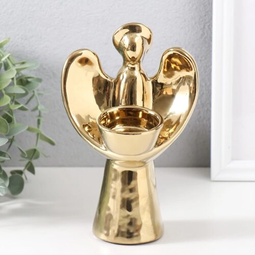 Подсвечник керамика на 1 свечу "Ангел с нимбом" d=4 см золото 11,5х10х18,5 см