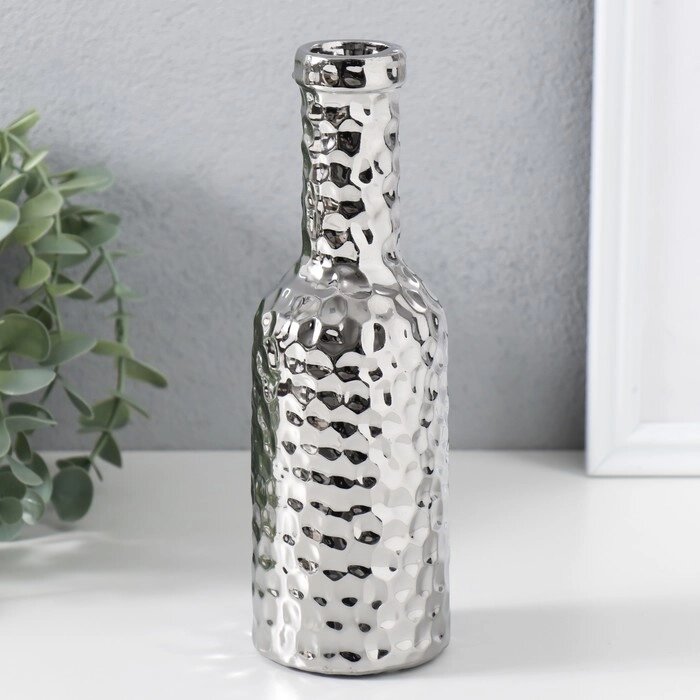 Подсвечник керамика на 1 свечу "Бутыль" d=1,5 см серебро 6х6х20 см от компании Интернет - магазин Flap - фото 1