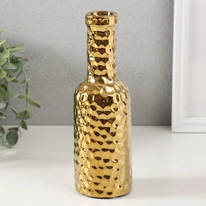 Подсвечник керамика на 1 свечу "Бутыль" d=1,5 см золото 6х6х20 см от компании Интернет - магазин Flap - фото 1