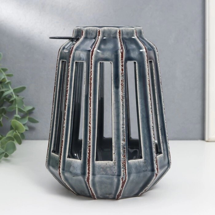 Подсвечник керамика на 1 свечу "Фонарь с вырезами" серый 19х14х14 см от компании Интернет - магазин Flap - фото 1