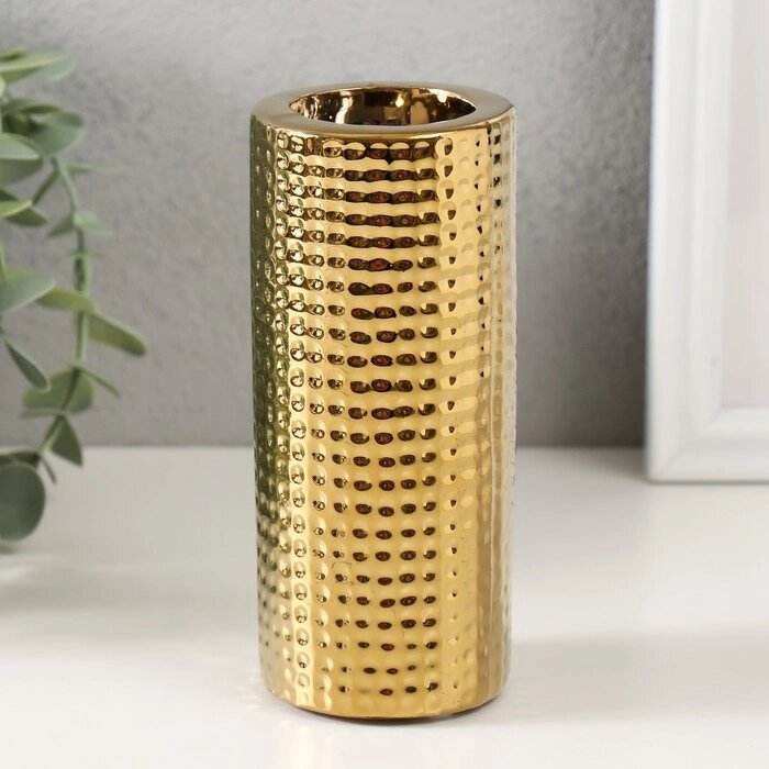 Подсвечник керамика на 1 свечу "Капли воды" d=4 см золото 6,5х6,5х14,5 см от компании Интернет - магазин Flap - фото 1