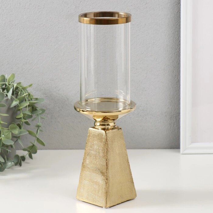 Подсвечник керамика, стекло на 1 свечу "Буэно" d=7,5 см золото 9,5х9,5х29,5 см от компании Интернет - магазин Flap - фото 1