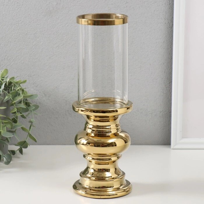 Подсвечник керамика, стекло на 1 свечу "Грация" d=7,5 см золото 10х10х28,5 см от компании Интернет - магазин Flap - фото 1