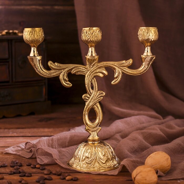 Подсвечник латунь на 3 свечи "Завитки" 21х8,5х19,5 см от компании Интернет - магазин Flap - фото 1