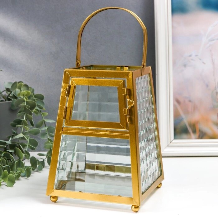 Подсвечник металл "Грани с витражными стёклами" золото 15х14.5х21 см от компании Интернет - магазин Flap - фото 1