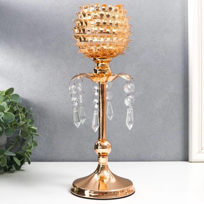 Подсвечник металл на 1 свечу "Цветок чешуйчатый" золото 32х11х11 см от компании Интернет - магазин Flap - фото 1