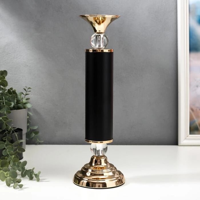 Подсвечник металл на 1 свечу "Колонна с кристаллами" чёрный с золотом 36х12х12 см от компании Интернет - магазин Flap - фото 1