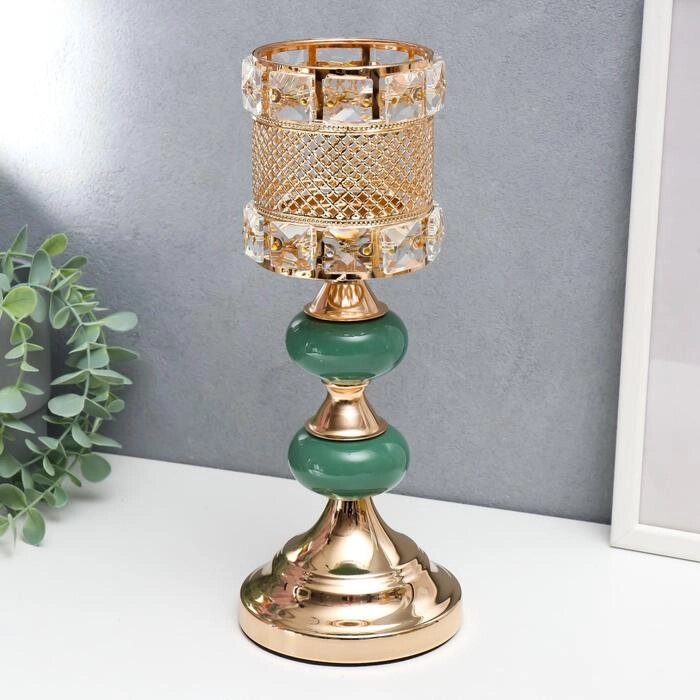 Подсвечник металл на 1 свечу "Малахитовые камни" золото 30х11,5х11,5 см от компании Интернет - магазин Flap - фото 1
