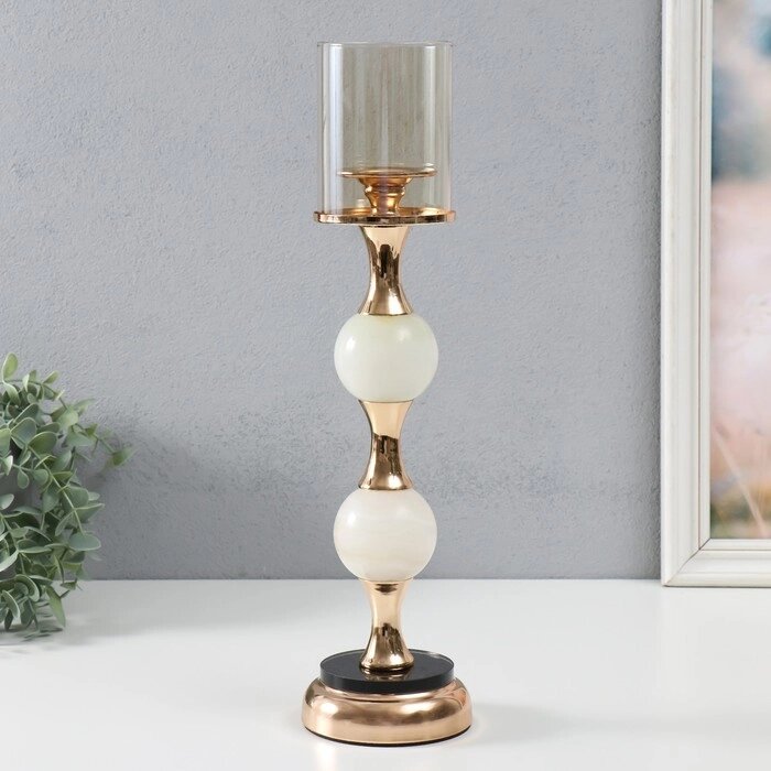 Подсвечник металл на 1 свечу "Мраморный шар" золото 39х10х10 см от компании Интернет - магазин Flap - фото 1