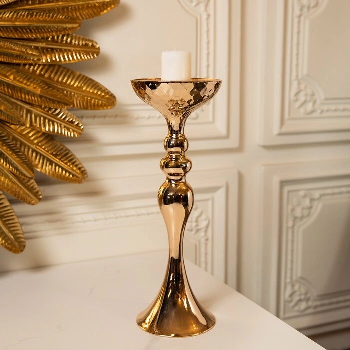 Подсвечник металл на 1 свечу «Ричард» цвет золото 12.5 х 12.5 х 37.5 см от компании Интернет - магазин Flap - фото 1