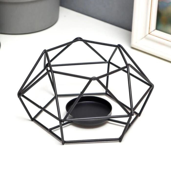 Подсвечник металл на 1 свечу "Тетраэдр" чёрный 7х15х13,5 см от компании Интернет - магазин Flap - фото 1