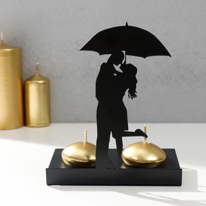 Подсвечник металл на 2 свечи "Свидание под зонтом" чёрный 14,5х12х6,8 см от компании Интернет - магазин Flap - фото 1