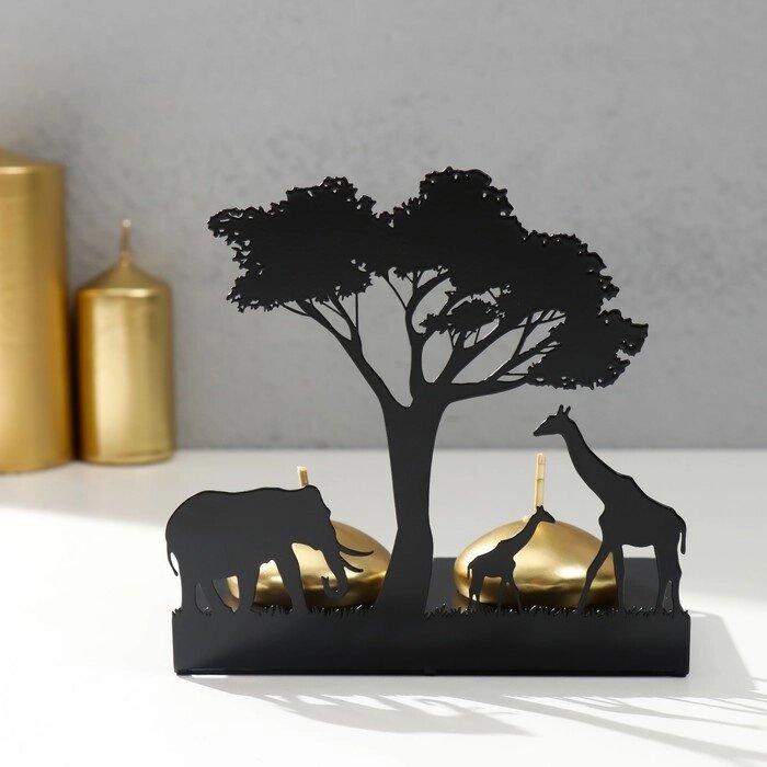 Подсвечник металл на 2 свечи "Жирафы Африки" чёрный 15,2х15х6,8 см от компании Интернет - магазин Flap - фото 1