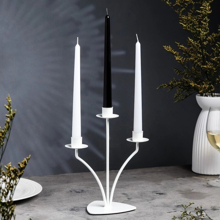 Подсвечник металл на 3 свечи "Диез", 10,5х27 см, белый от компании Интернет - магазин Flap - фото 1