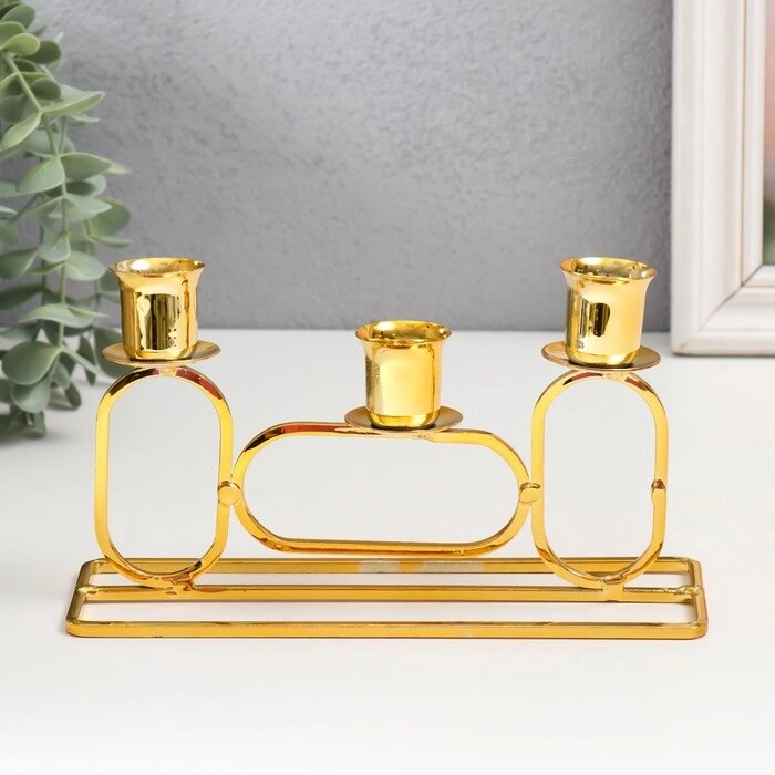 Подсвечник металл на 3 свечи "Овалы" d=2,3 см золото 5,8х20х11,5 см от компании Интернет - магазин Flap - фото 1