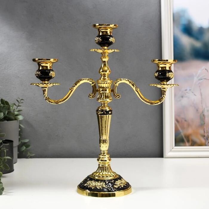 Подсвечник металл на 3 свечи "Розарий" золото, чёрная эмаль 35,5х32х12 см от компании Интернет - магазин Flap - фото 1
