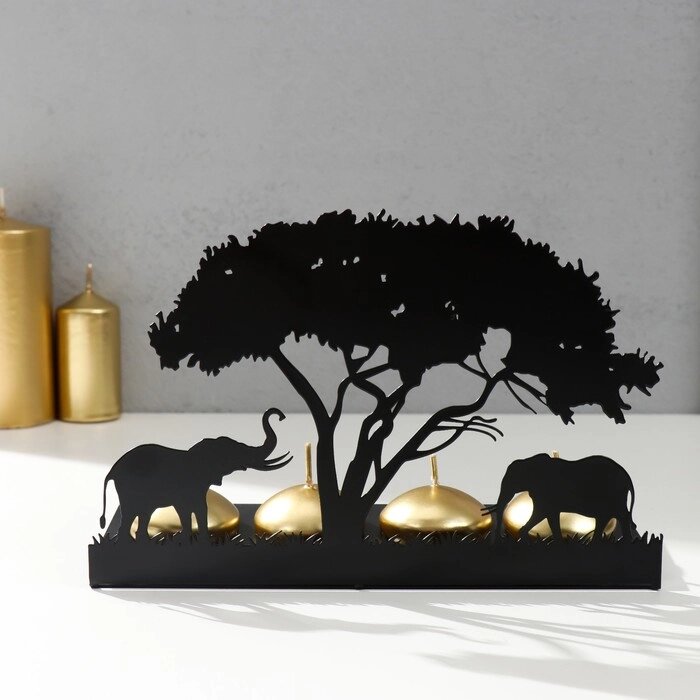 Подсвечник металл на 4 свечи "Слоны Африки" чёрный 13,2х20х6,8 см от компании Интернет - магазин Flap - фото 1