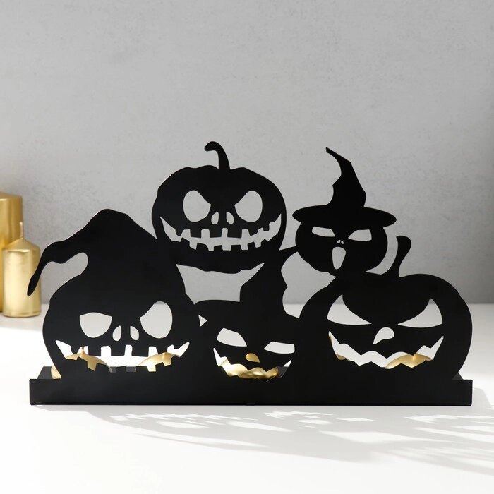 Подсвечник металл на 5 свечей "Хэллоуин. Тыквы" чёрный 12,5х29,5х6 см от компании Интернет - магазин Flap - фото 1