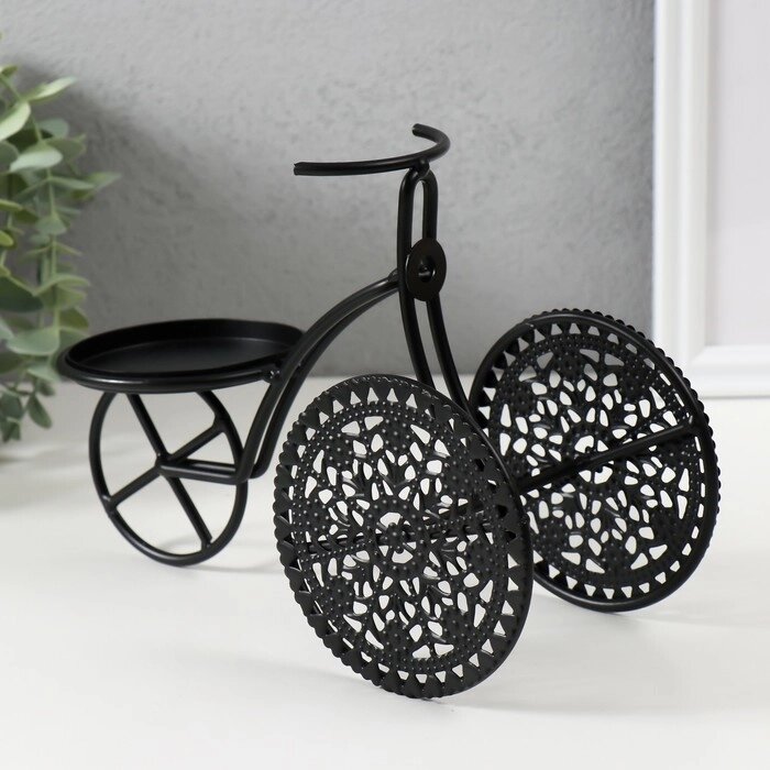 Подсвечник металл на1 свечу "Трёхколёсный велосипед" d=8 см чёрный 23х11,5х16 см от компании Интернет - магазин Flap - фото 1