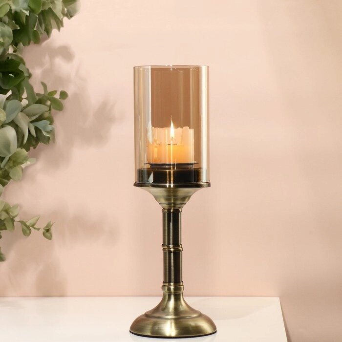 Подсвечник металл, стекло «Князь» на 1 свечу 12,5 х 12, 5 х 36,5 см от компании Интернет - магазин Flap - фото 1