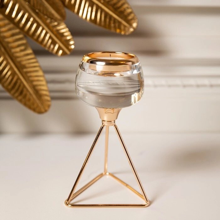 Подсвечник металл, стекло на 1 свечу «Изысканность» цвет золото 9.5 х 9.5 х 17 см от компании Интернет - магазин Flap - фото 1