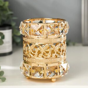 Подсвечник металл, стекло на 1 свечу "Кристаллы и цветы" золото 11,5х10х10 см