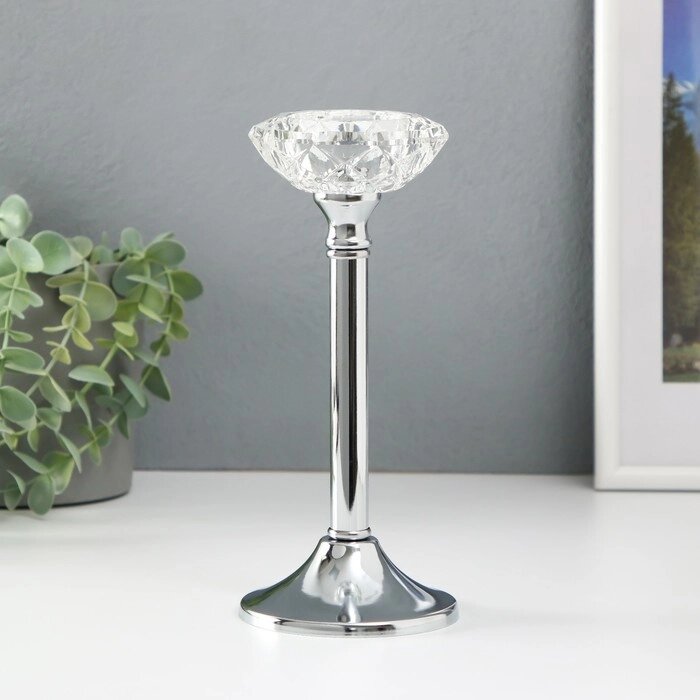 Подсвечник металл, стекло на 1 свечу "Кристальная чаша" d= 5 см серебро 9х9х20,5 см от компании Интернет - магазин Flap - фото 1