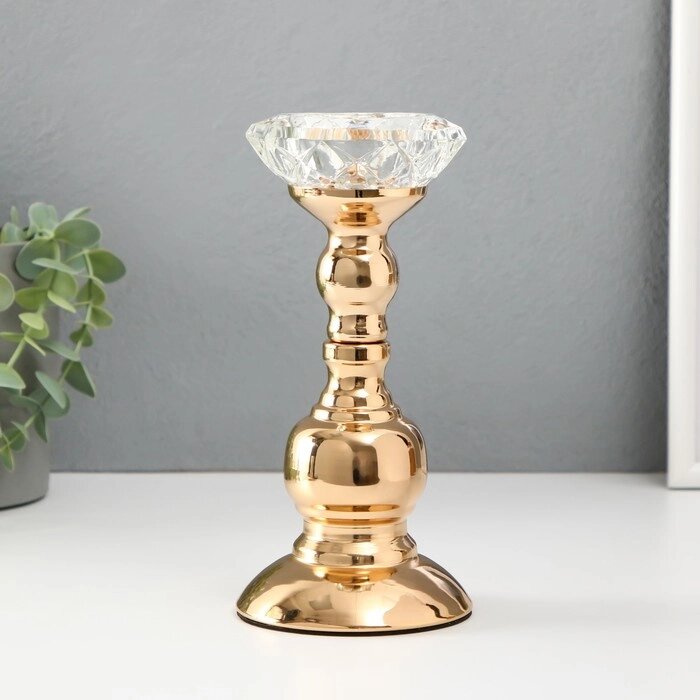 Подсвечник металл, стекло на 1 свечу "Кристальная чаша. Фигурный" d= 5 см золото 8х8х19 см   1019366 от компании Интернет - магазин Flap - фото 1