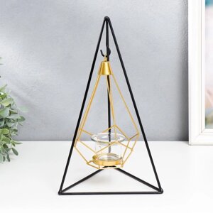 Подсвечник металл, стекло на 1 свечу "Пирамида в треугольнике" чёрный 33х16,5х15 см